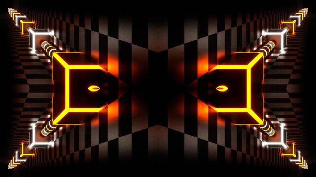 Orange and White Neon Energy on Corners Kaleidoscope Background VJ Loop in 4K