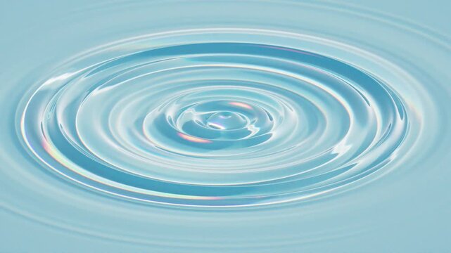 Concentric water rings glide outward with bright caustic highlights. Elegant loop for abstract backgrounds, meditation, and design. 3d render motion.