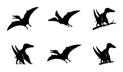 Pterodactyl Silhouettes, Flying Dinosaur Icons, Prehistoric Reptile Vector Graphics, Ancient Creature Set © Arko