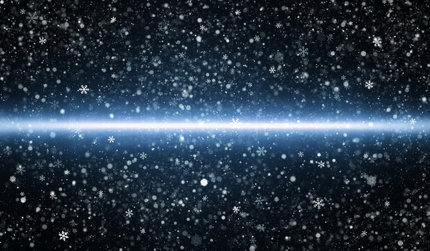 Falling Snow and Glowing Light on a Winter Background