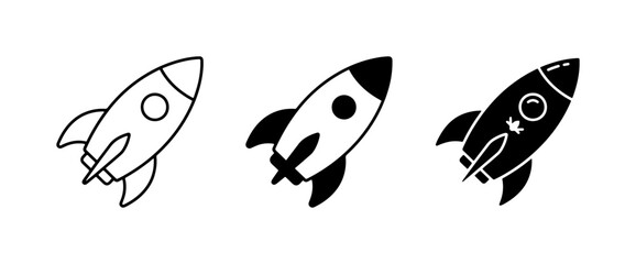 Fototapeta premium Rocket Icons, Spacecraft Symbols, Vector Illustrations for Launch, Exploration, and Technology Concepts