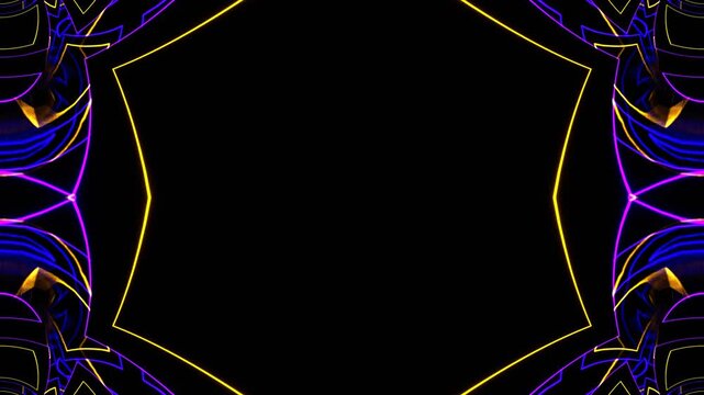 Purple and Yellow Neon Abstract Endless Moving on Circle Kaleidoscope Background VJ Loop in 4K
