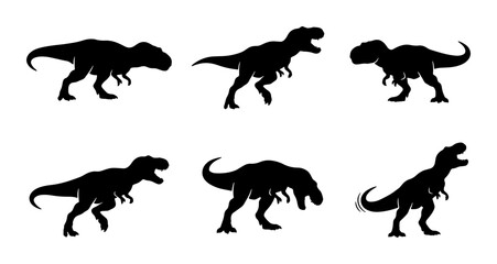 Obraz premium Tyrannosaurus Rex Silhouettes, Prehistoric Dinosaur Vector Icons, Jurassic Era Creature Graphics