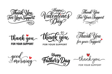 Set of nine hand written calligraphy phrases for holidays and supportive messages with calligraphy lettering greetings © graphicgenius1995