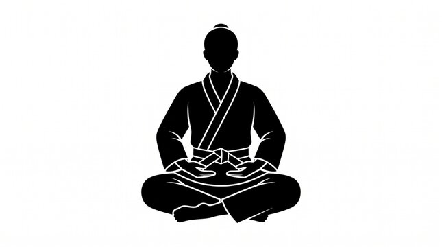 illustration of a single seated judo athlete in a calm traditional martial arts meditation pose