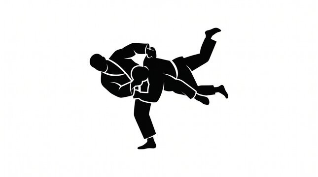 illustration of a single judo athlete performing a dynamic throwing technique