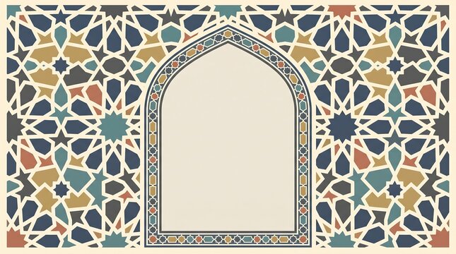 Decorative islamic arch frame with traditional mosaic pattern
