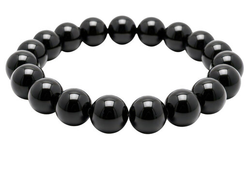 Black polished stone bead bracelet isolated on transparent background