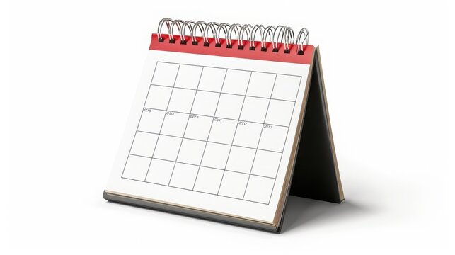 Blank desktop calendar isolated on white background for business planning and scheduling