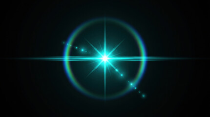 Fototapeta premium Bright cyan starburst light effect with lens flare