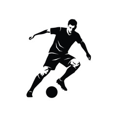 Fototapeta premium Stylized silhouette of a soccer player confidently dribbling the ball, showcasing agile footwork and control on the pitch.