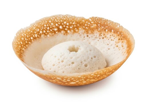 Golden brown crispy appam south indian breakfast staple food isolated isolated on white background