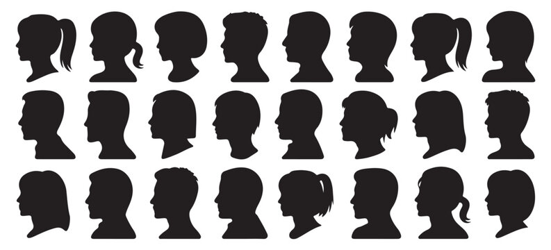 silhouette profile head vector set side view portraits for design