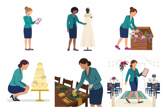 Professional Wedding Planner and Event Coordinator Service Illustrations Set