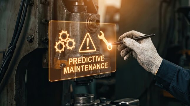 Industrial predictive maintenance concept with glowing gear and wrench interface maintenance industrial predictive