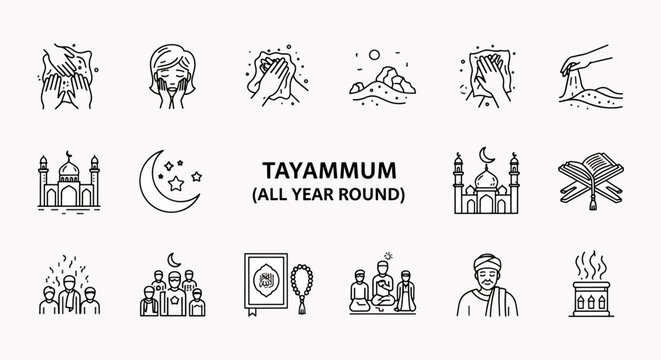 Tayamum Illustration Set All Year Round Islamic Rituals and Practices for Purification and Worship