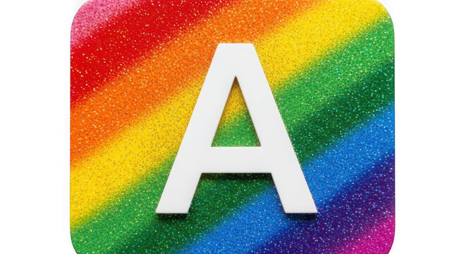 Letter a on a colorful rainbow glitter background square icon isolated on transparent background