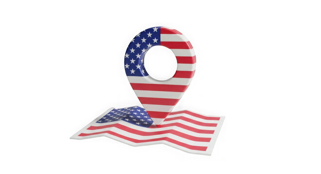 Usa flag map location pin icon symbol isolated on transparent background