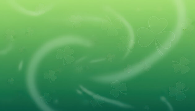 Green abstract background, shamrock pattern, soft swirl design, clover motif, gradient texture, festive backdrop