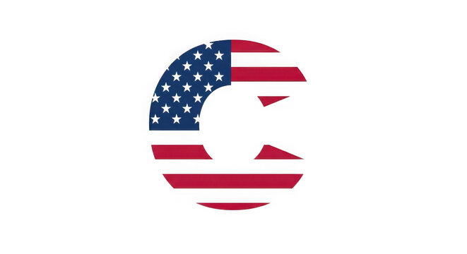 Letter c shaped with united states american flag pattern isolated on transparent background