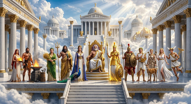 Twelve Olympian Gods of Greek Mythology on Mount Olympus