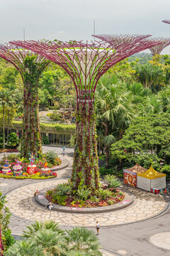 Singapore-February 27, 2026: The iconic Gardens by the Bay urban botanical park featuring artificial supertree ecosystems.