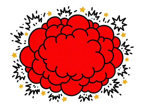 Vibrant Red Comic Book Style Explosion Bubble for Dynamic Graphic Narrative Storytelling and Action-Oriented Illustration Design