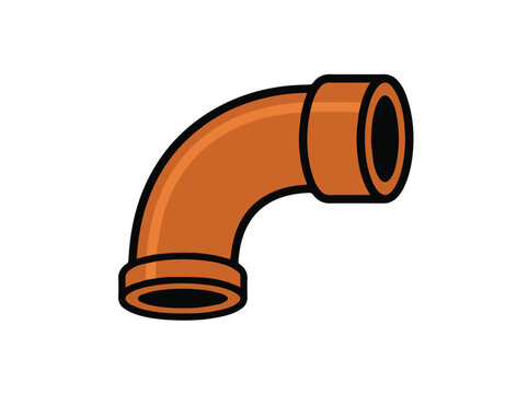 Industrial Orange PVC Elbow Pipe Fitting Vector Illustration on White Background