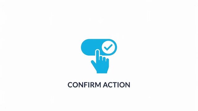 Confirm action slider switch icon with a hand finger pushing the toggle button isolated on white background, animated 4k stick video