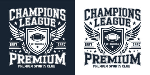 Obraz premium Champions league vintage style logo with wings and american football