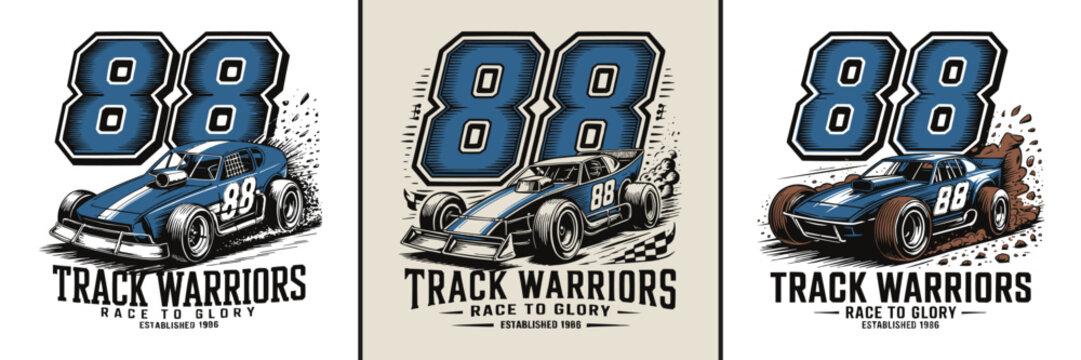 Vintage race car illustration featuring number eighty eight and bold text