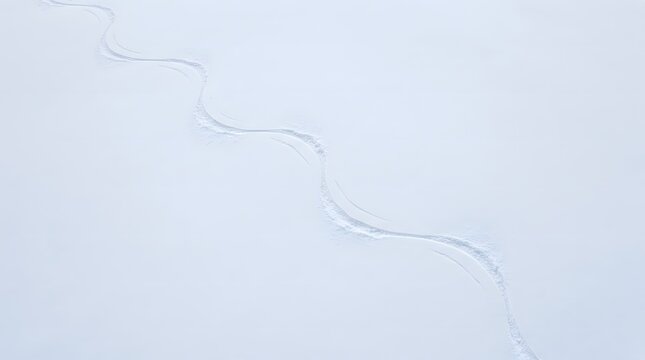 Single wavy ski track on fresh white snow
