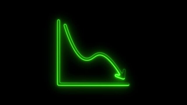 Neon green financial downtrend chart animation on black background, graph glowing