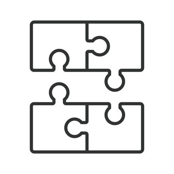 Incomplete puzzle and problem identification icon in line design. Incomplete puzzle, problem identification, missing pieces, challenge, separation, solution, strategy on white background vector. Incom