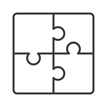 Complete puzzle and problem solved icon in line design. Complete puzzle, problem solved, integration, unity, solution, teamwork, collaboration on white background vector. Complete puzzle and problem s