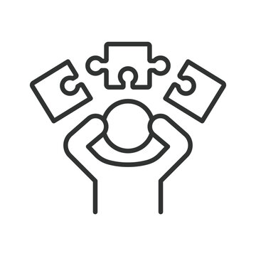 Problem solving and thinking process icon in line design. Problem solving, thinking, strategy, idea, solution, challenge, confusion on white background vector. Problem solving and thinking process edi