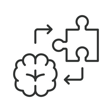 Brainstorming and creative process icon in line design. Brainstorming, idea, creativity, thinking, problem solving, mind, brain on white background vector. Brainstorming and creative process editable