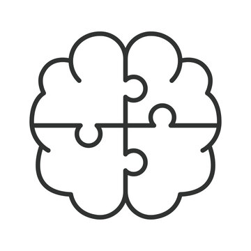Holistic thinking and cognitive integration icon in line design. Holistic thinking, complete mind, brain puzzle, cognitive, integration, mental, structure on white background vector. Holistic thinking