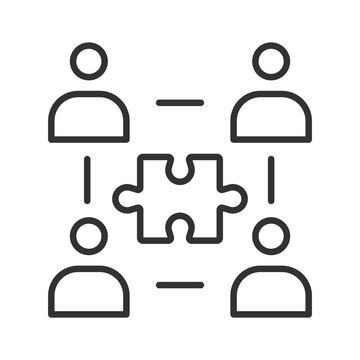 Teamwork and group problem solving icon in line design. Teamwork, collaboration, group, problem solving, social, connection, community on white background vector. Teamwork and group problem solving ed