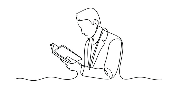 Man reading a book continuous line drawing art