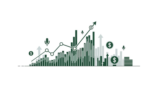 Podcasting Industry Growth Graph with Dollar Icons and Microphone Symbols for Audio Business Success
