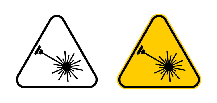 Laser radiation warning sign icon set with laser beam hazard symbol. Industrial Safety signs for laser equipment, radiation exposure and workplace safety