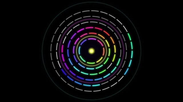 Rainbow Concentric Dashed Circles Rotating Preloader Motion Graphic