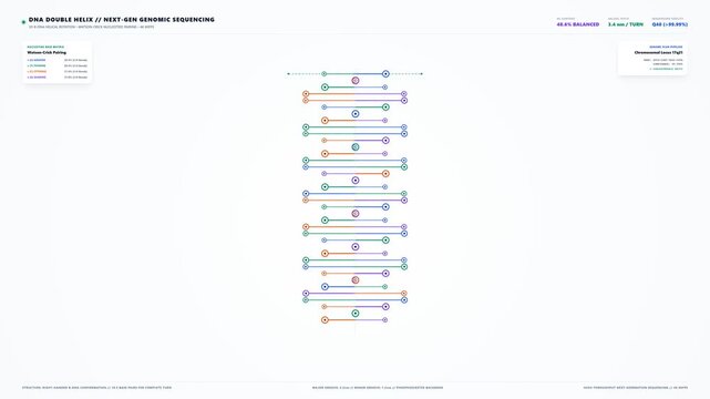 3D DNA Double Helix Rotating Strand with Watson-Crick Base Pair Sequencing on White 4K