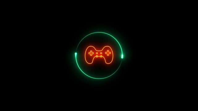 Neon glowing video game controller icon video animation. Neon lighting Gaming controller device symbol motion animation. Game controller icon sign animation.
