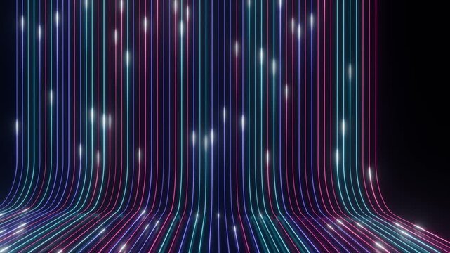 Pink blue neon curve lines tech bg seamless looped animation 4k