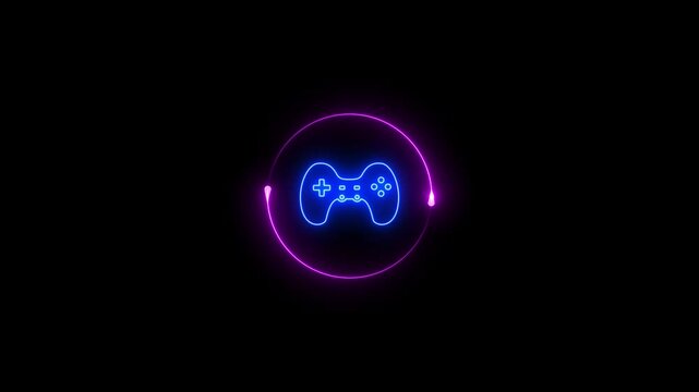 Neon glowing video game controller icon video animation. Neon lighting Gaming controller device symbol motion animation. Game controller icon sign animation.