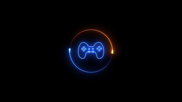 Neon glowing video game controller icon video animation. Neon lighting Gaming controller device symbol motion animation. Game controller icon sign animation.