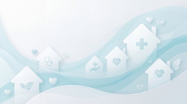 Healthcare at Home Concept with Medical Symbols and Connected Residential Buildings Background