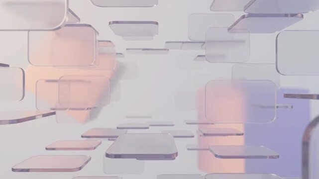 Abstract 3D Glassmorphism Floating Glass Panels with Pastel Light Minimalist Background